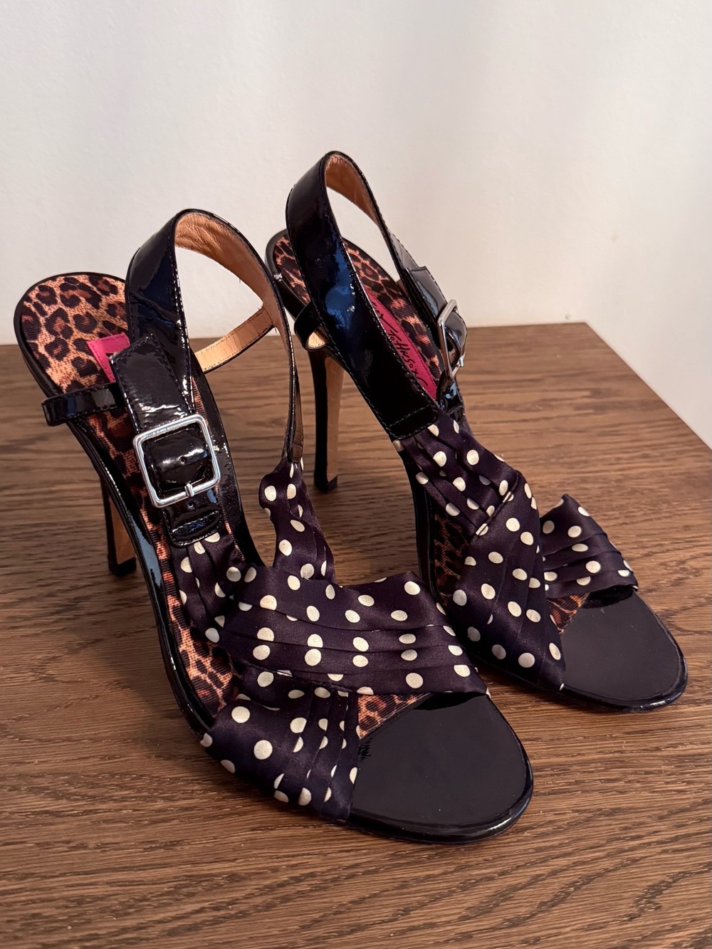 Betsey Johnson Polka Dot Black Open-Toe High Heel Sandals